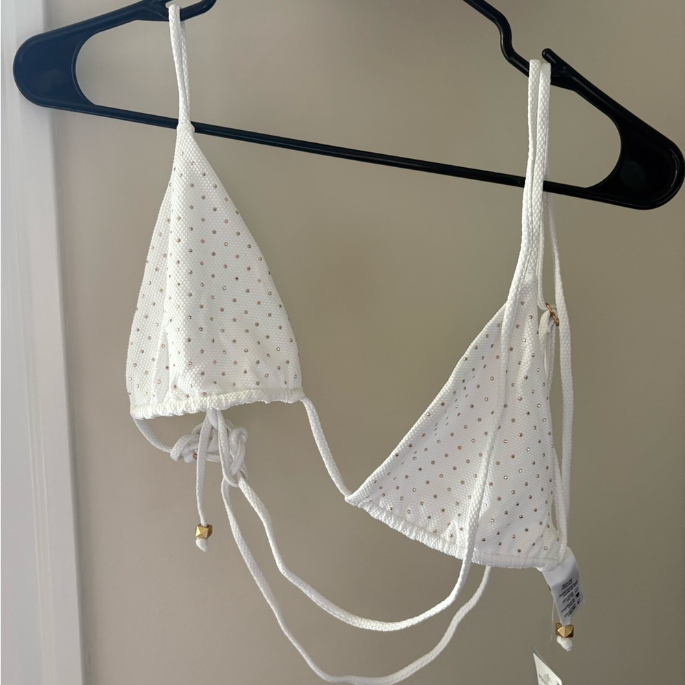 L Space White with Gold Polka Dot Triangle Bathing Suit Top